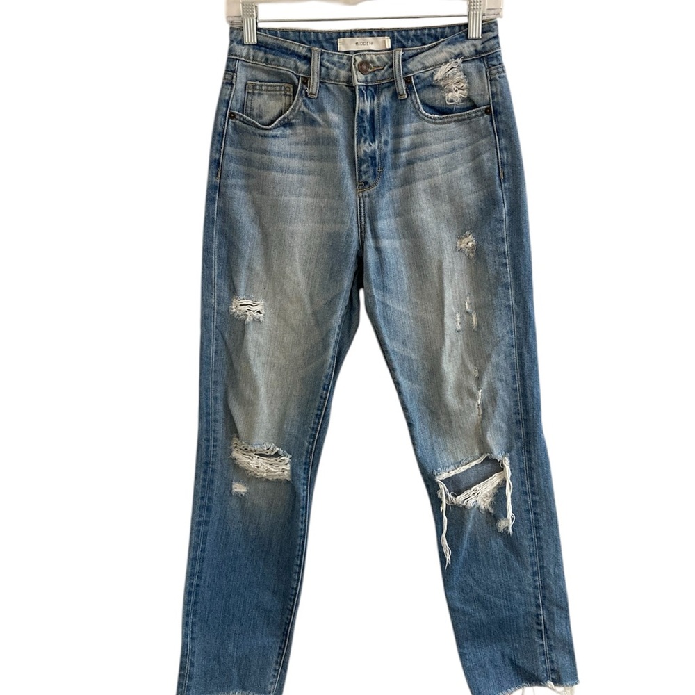 Hidden Jeans Womens Size 25 Denim Distressed Tapered Raw Hem Mid Rise